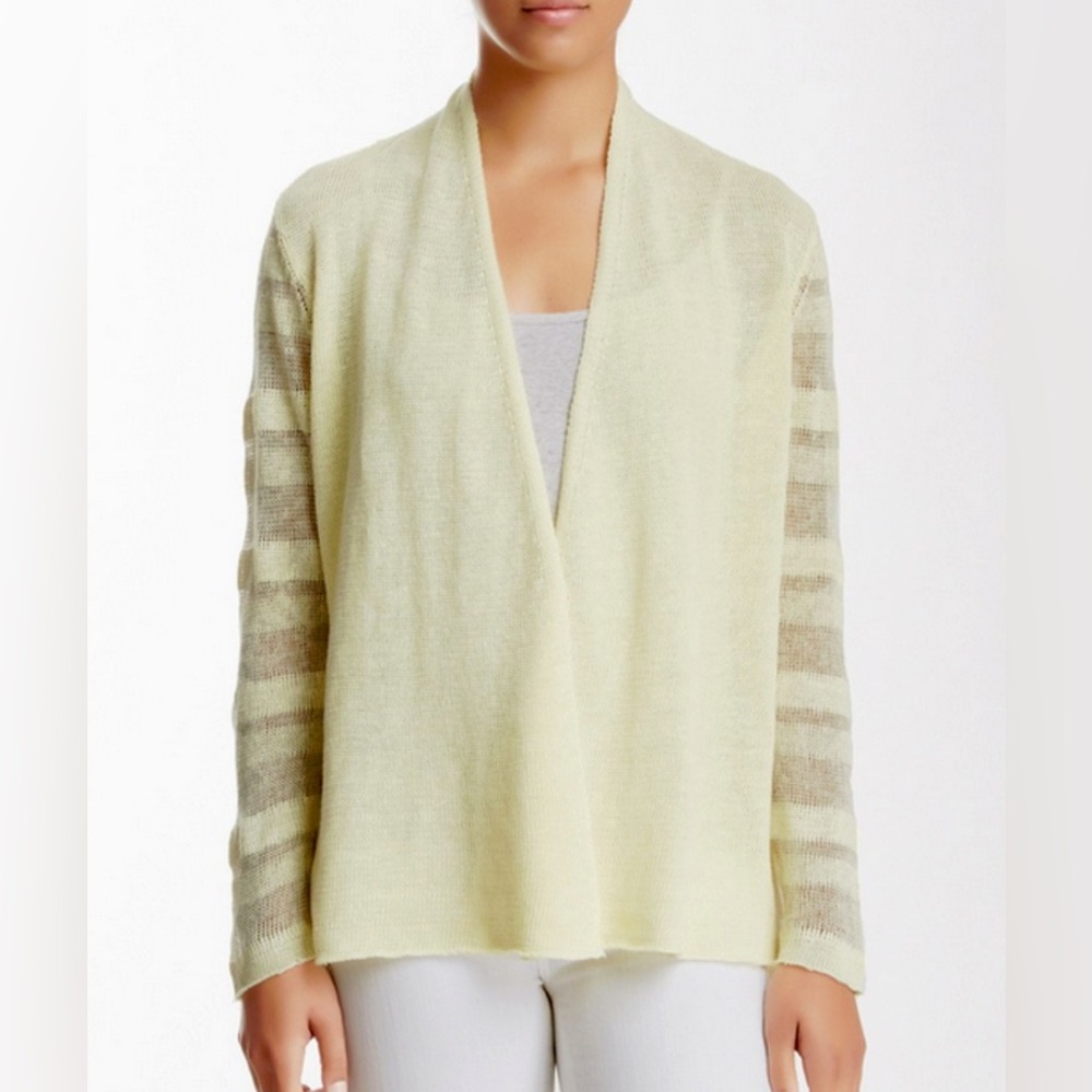 Eileen Fisher Cardigan with  Striped Sleeves yellow size medium. A654